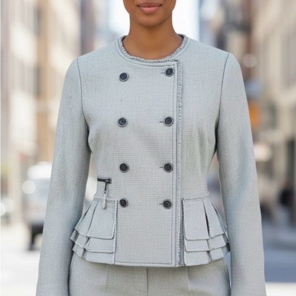 Banana Republic Ivory Double-Breasted Peplum Blazer 00P